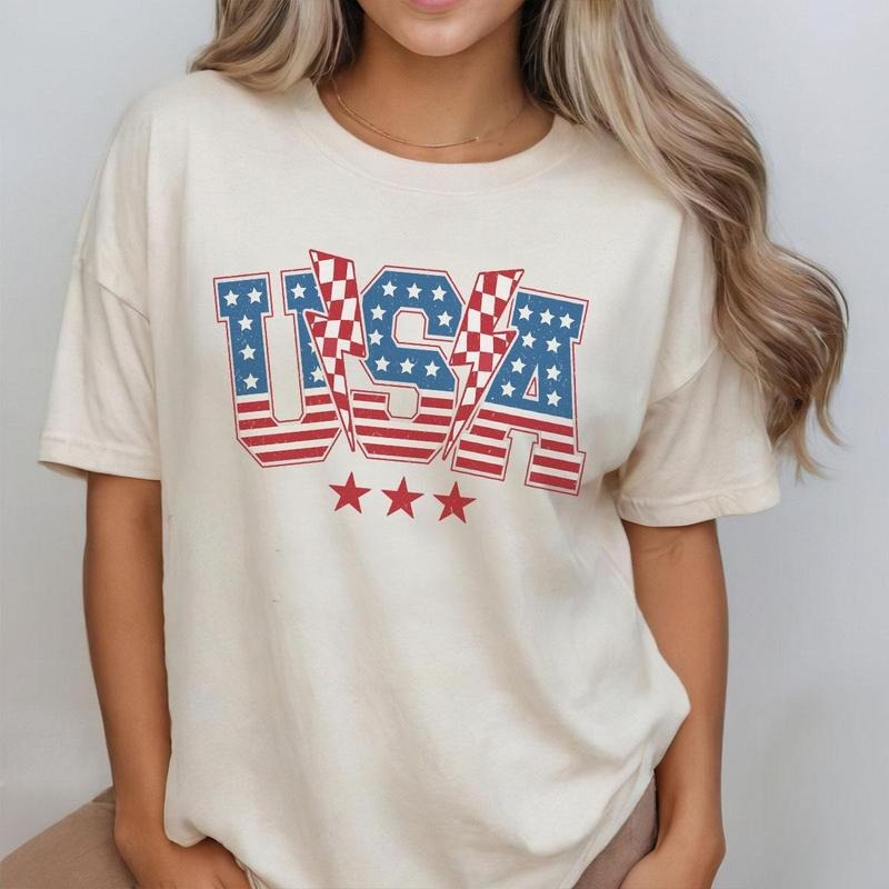 Retro USA 4th Of July Shirt, Patriotic Shirt, 4th Of July Checkered Shirt, America Checkered Shirt, Independence Day T Shirt, USA Flag Shirt, Funny 4th of July Gift T-shirt, American Tee, Independence Day Parade Outfits, 4th Of July Women Top