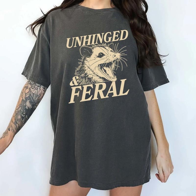 Retro Unhinged And Feral Comfort Colors Shirt, Funny Opossum Feral Meme Unhinged Tees, Feral Af Women Tee, Funny Unhinged Girls Oversized Graphic Tee