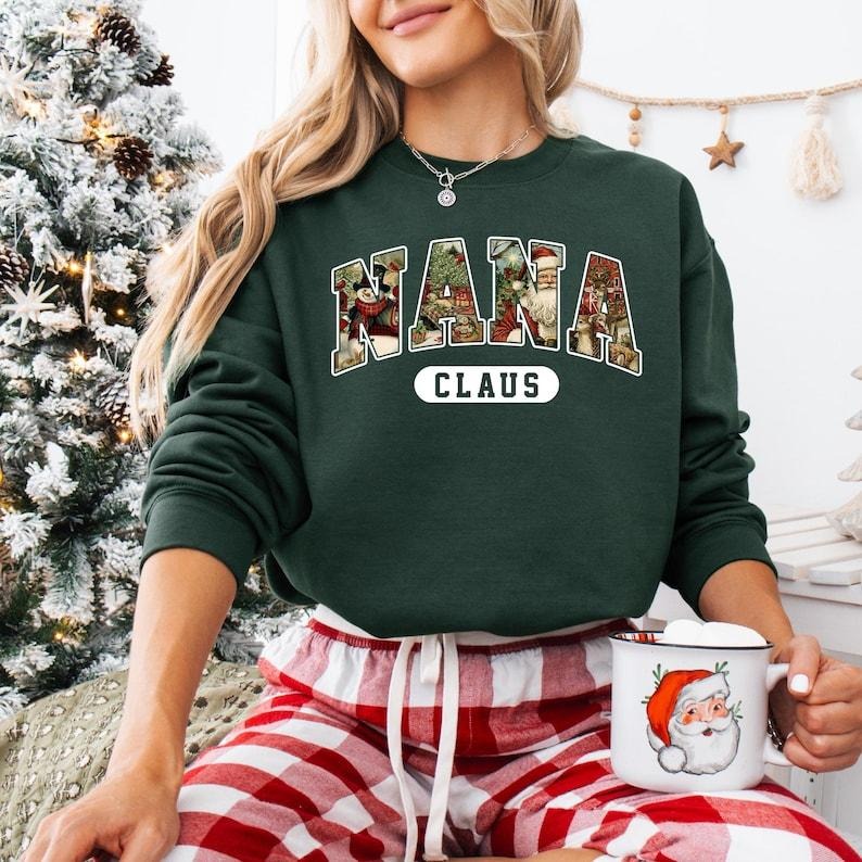 Retro Vintage Nana Claus Sweatshirt, Christmas Nana Shirt, Nana Claus T-shirt, Family Christmas Sweater, Merry Christmas, Gift For Nana