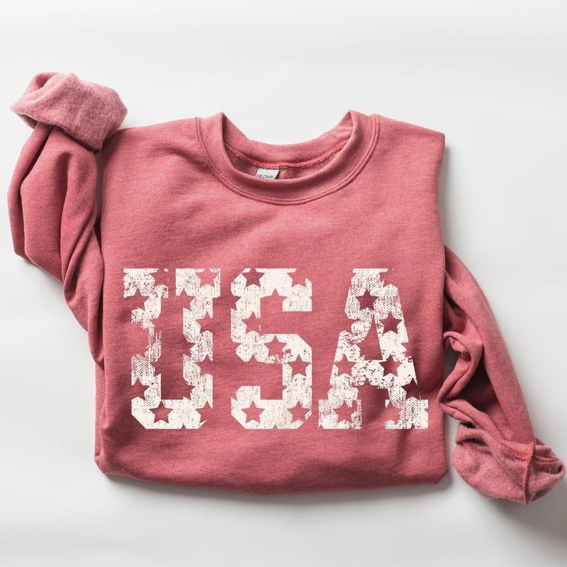 Retro, USA Stars, Patriotic, America, 4th of July Sweatshirt, Crew Neck, Women's, Crewneck T-Shirts, Hoodie | WearSparks.com