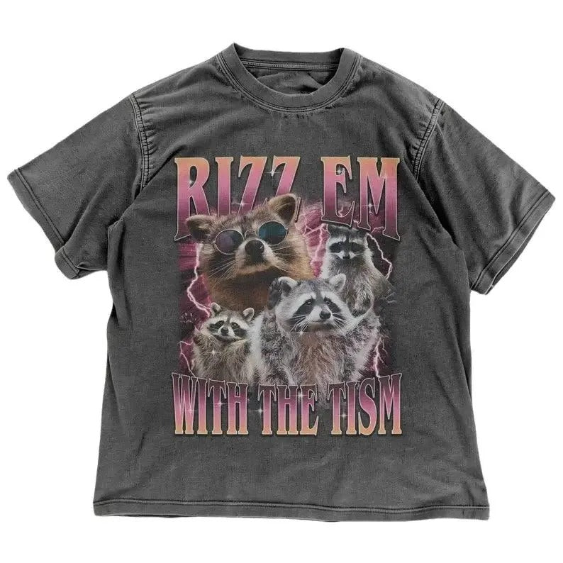 Rizz Em With The Tism Raccoon Meme Shirt | Neurodivergent Trash panda T-shirt | Funny Autism Awareness Gift | ADHD Sensory Humor Tee 100% cotton
