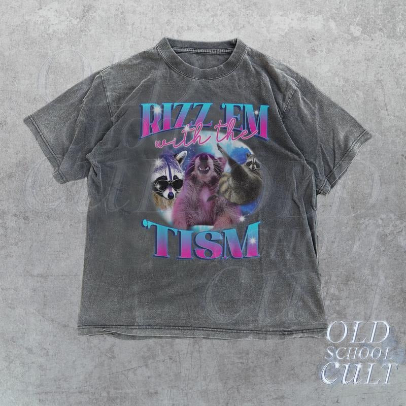 Rizz Em With The Tism Retro Shirt, Vintage Funny Raccoon Graphic Shirt, Autism Awareness, Raccoon Meme Tee, Relaxed Soft T-shirt, sweater and Hoodie