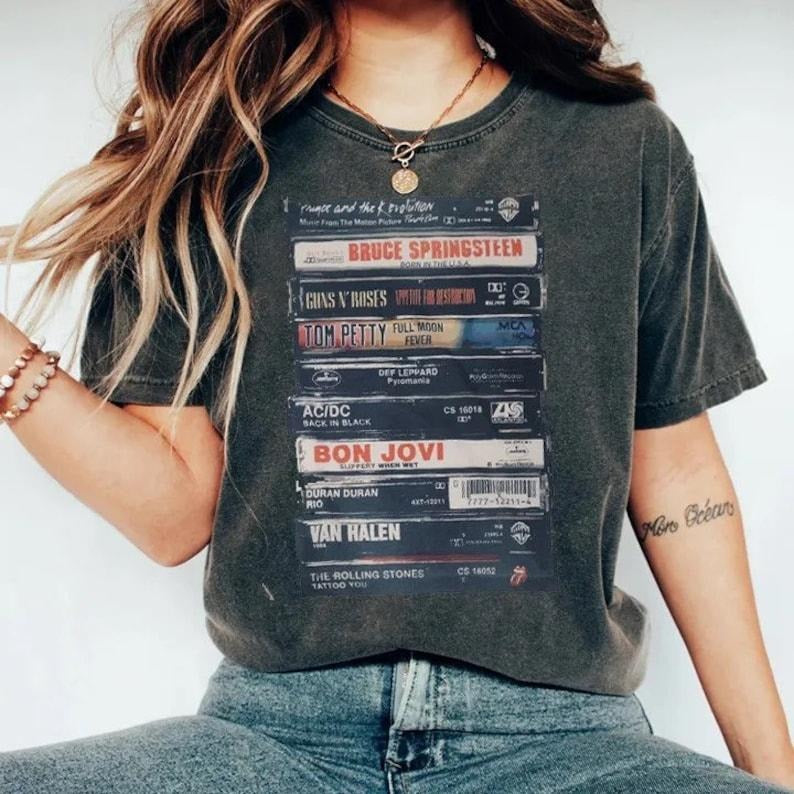 Rock Cassettes Tape Printed T-Shirt, Rock Bands Shirt, Unisex tee, Vintage Feel, Graphic T-Shirt
