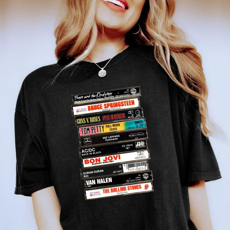 Rock Cassettes Tape Shirt, Rock Bands Shirt, Rock Band, Vintage Feel, Retro Rock Band, 80s Rock and Roll Tee, Vintage Tee, Rock Bands Shirt