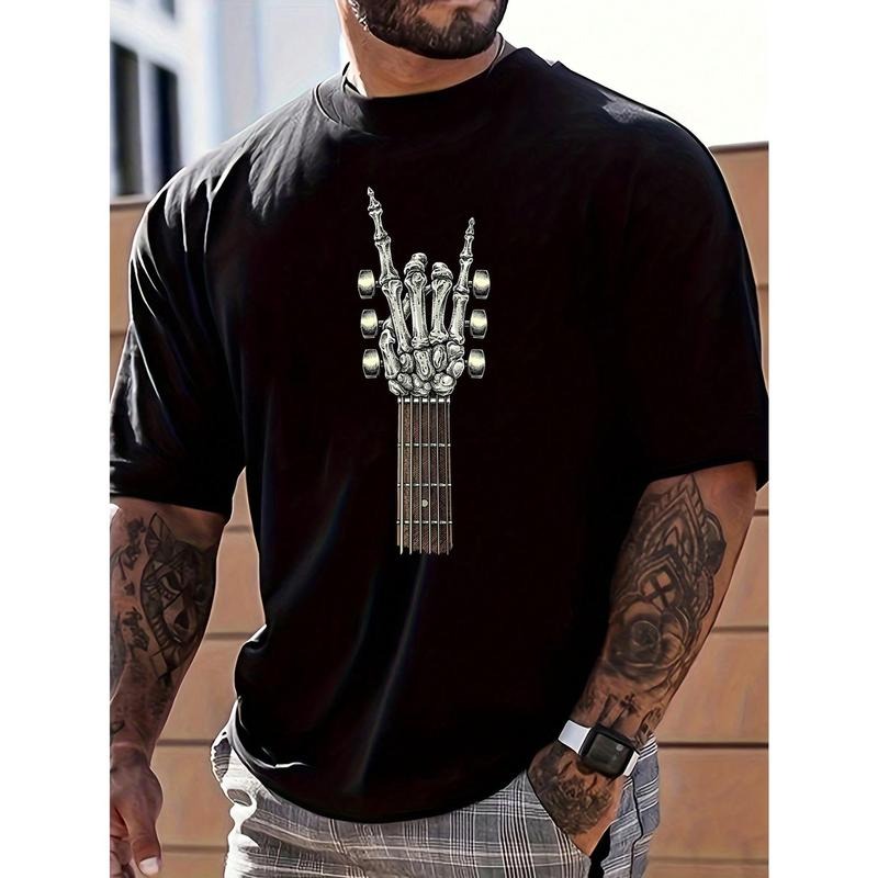 Rock On Guitar Neck Rock & Roll Skeleton T-Shirt Men Made in USA