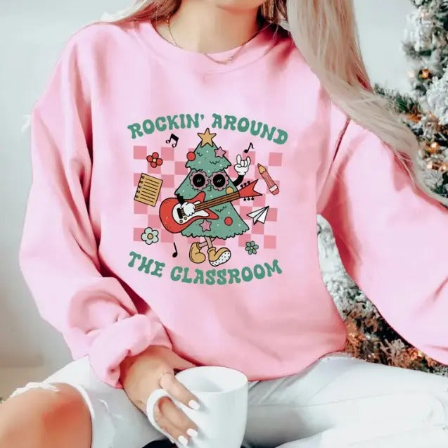 Rockin Around the Classroom Christmas Teacher Shirt, Teacher Christmas Shirt, Winter Teacher Shirt, Holiday Teacher T-shirt, Fall Vibes