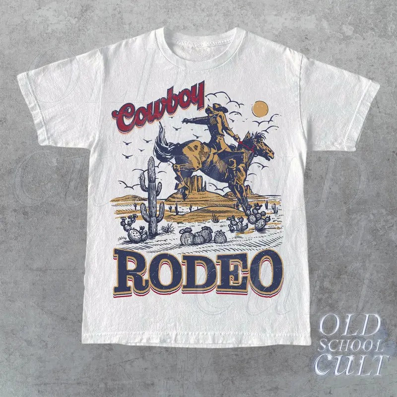 Rodeo 90s Graphic Cowboy T-shirt Vintage 2000s Graphic Western Shirt Retro Cool Tee Rodeo Relaxed Adult Unisex Shirt Wild West Gift sweater and hoodie