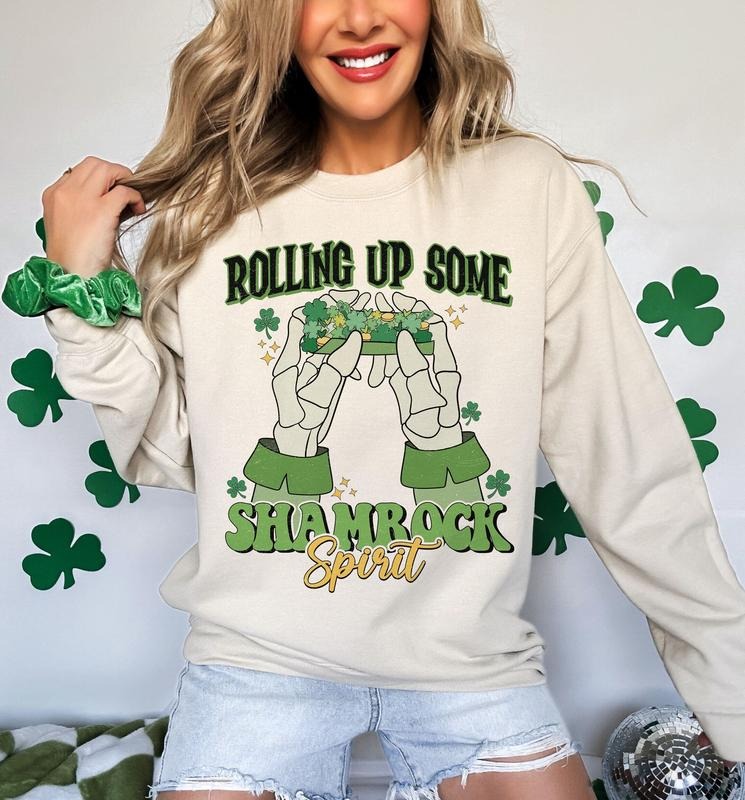 Rolling Up Some Shamrock Spirit Funny St Patrick's St Patrick's Day Retro St Patrick's T-Shirts, Hoodie, Sweatshirt
