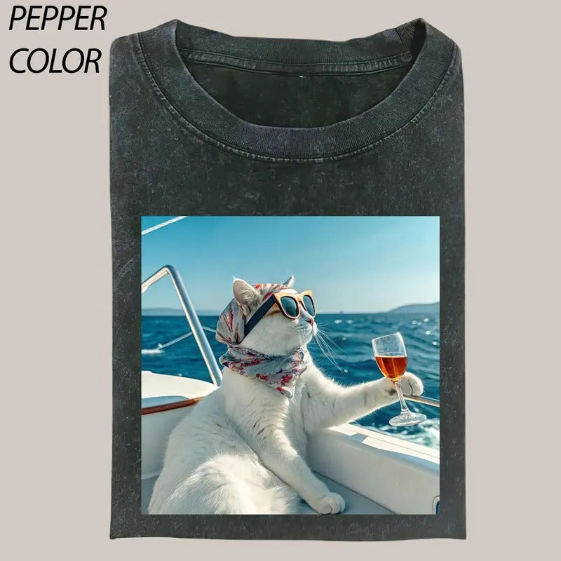 Rose Harrell | Island memories T-Shirt, Cat Cute Shirt, Cat Love Vintage Graphic Tee, Funny Cat Shirt, Women's T-shirts Streetwear Top Cotton