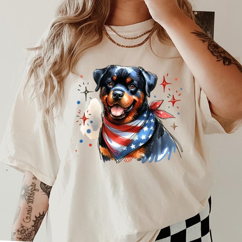 Rottweiler Patriotic Dog Shirt ~ Unisex Apparel Relaxed Fit Printed In The USA Clothing Womenswear Casual Comfort Cotton Top Athletic Boho Chic