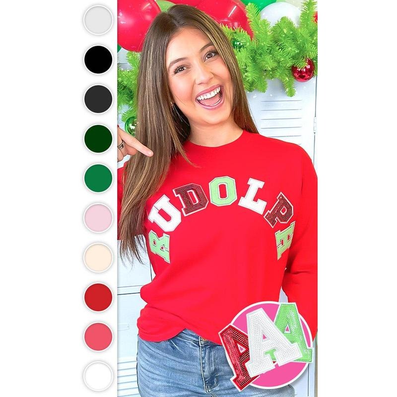 Rudolph Sequin Christmas Graphic Long Sleeve T-Shirt