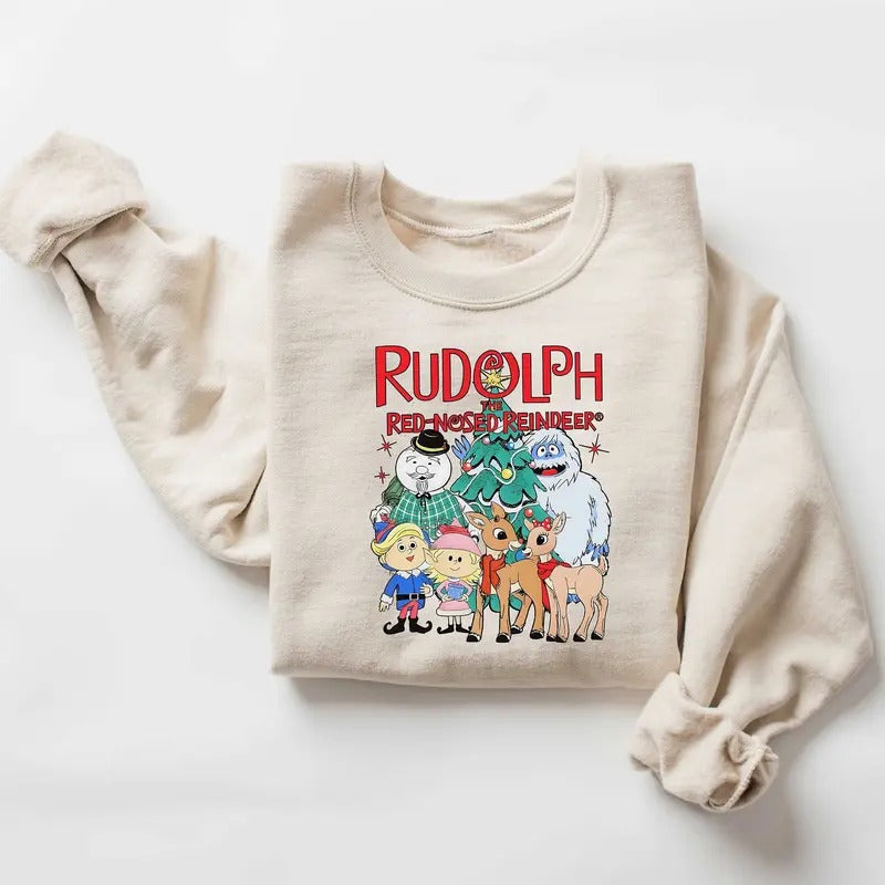 Rudolph The Red Nosed Reindeer Christmas Sweatshirt - Funny Holiday Shirt for Men and Women - Fabric, Cotton Classic Crewneck