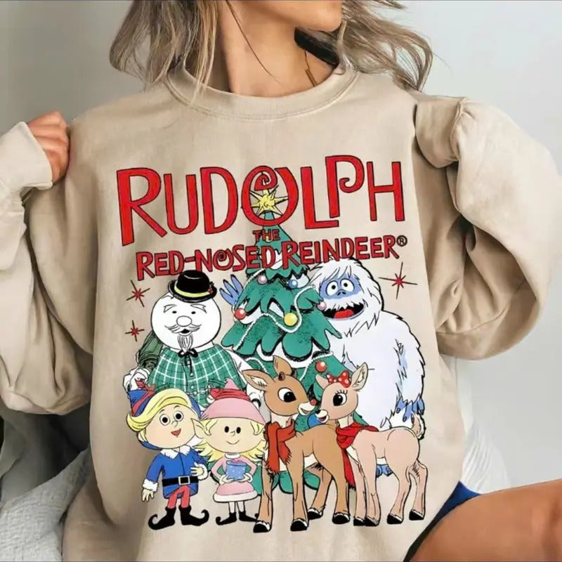 Rudolph The Red Nosed Reindeer Sweatshirt Christmas Sweatshirt Rudolph Christmas Shirt, Vintage Christmas Movie Shirt For Men For Women Cotton Hoodie