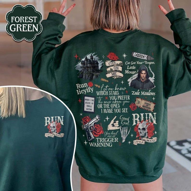 Run Little Mouse Sweatshirt, Haunting Adeline Hoodie, Cat and Mouse Shirt, Dark Romance Merch, Smut Reader, Book Lover Gifts for Her Womenswear Soft Crewneck Pullover Long Sleeves Graphic Fabric Sweater