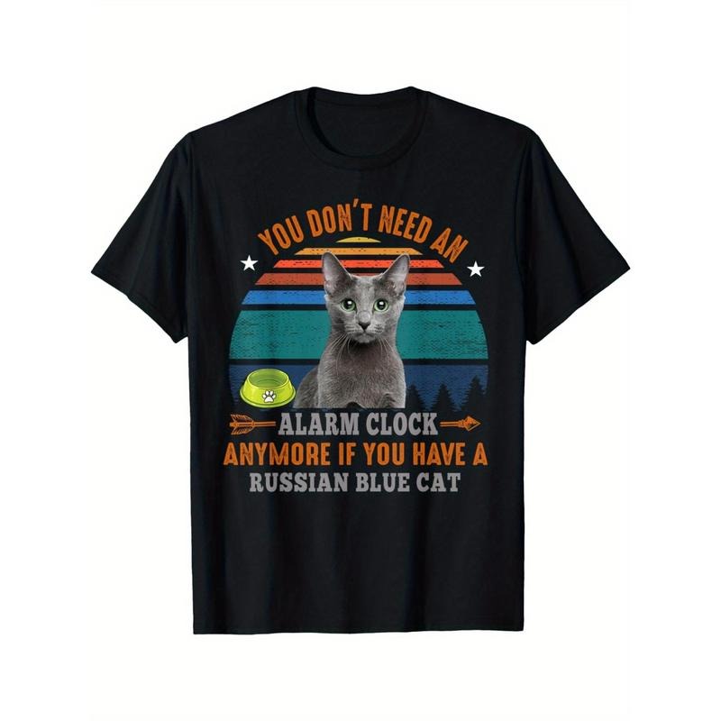 Russian Blue Cat Graphic Tee - Soft Cotton, Multi-Functional Casual Shirt for Men & Women - Perfect for Halloween, Christmas, Thanksgiving made in usa
