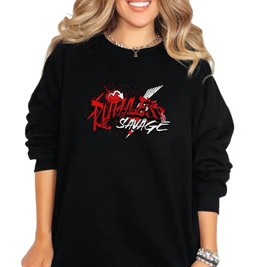 'Ruthless & Savage' Crewneck Sweatshirt, T Shirt, or Hoodie | Grunge Aesthetic Pullover | Casual, Comfort, Skulls, Retro, Streetwear, Unisex Fit