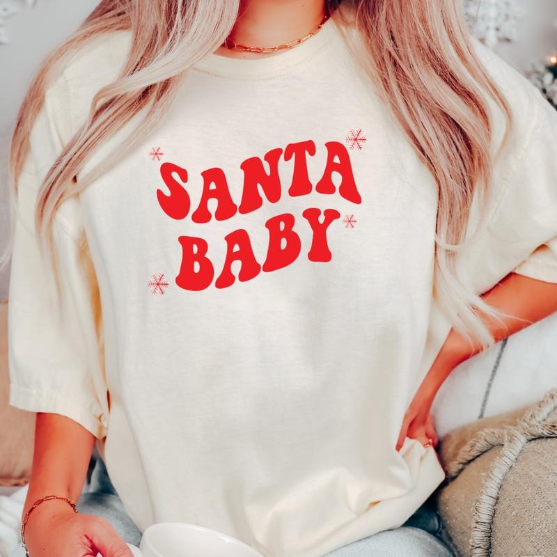 SANTA BABY SHIRT (COMFORT COLORS T-SHRIT, CAUSAL SHIRT UNISEX, CHRISTMAS CLOTHING, GRAPHIC APPAREL) Cotton Fabric