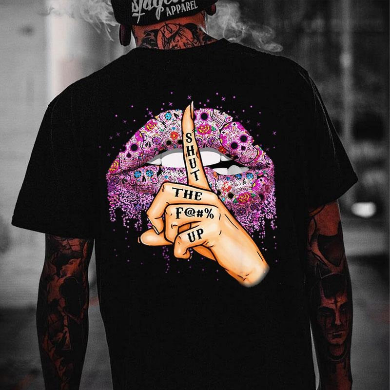 SHUT THE UP Gothic Style Lips Print Men's T-Shirt Hoodie, Sweatshirt | WearSparks.com