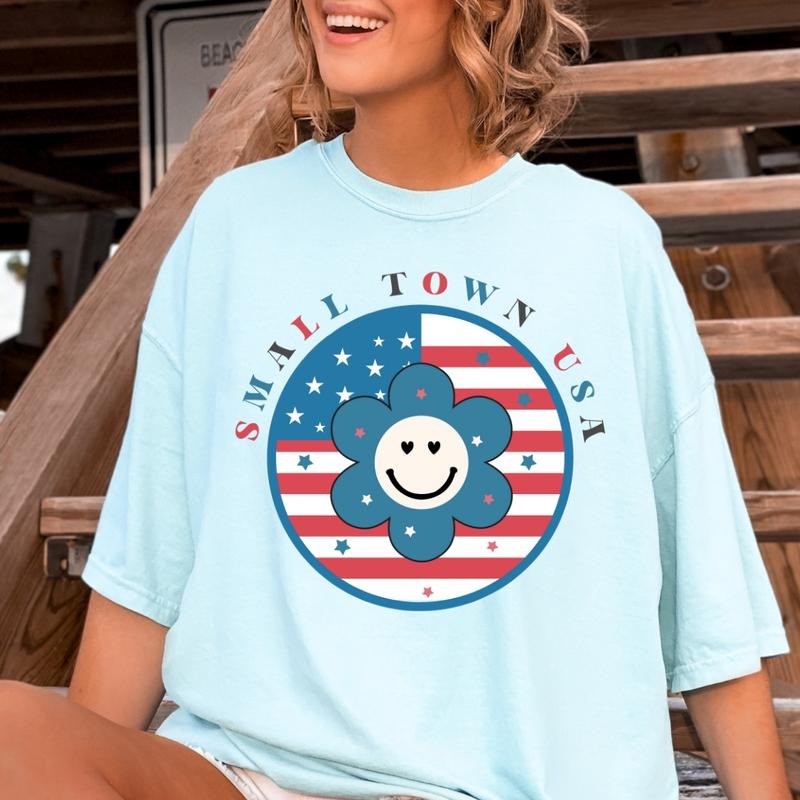 SMALL TOWN USA SHIRT, USA SHIRT, JULY 4TH SHIRT UNISEX COTTON SHIRT, OVERSIZED HOLIDAY SUMMER SHIRT Comfort Fabric Top Womenswear Underwear Lady