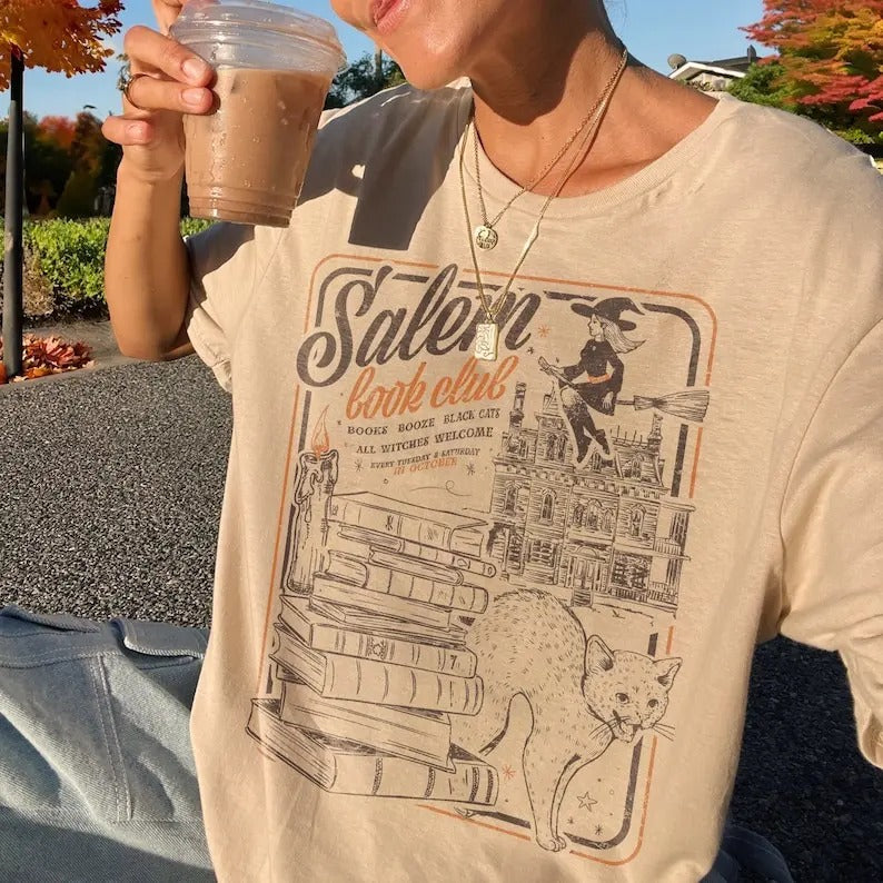 Salem Book Club Shirt | Bookish Halloween Tee, Spooky Book Lover Shirt, Salem Witches, Spooky Season Ghost Skeleton Shirt Thriller Reader, Book Club T-Shirt Bookish Gift T-Shirt, Bookish Tee, Romance Books T-Shirt, Gift For Her, Friend, Book Lover