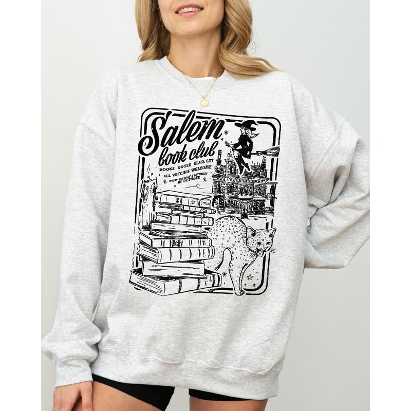 Salem Book Club, Spooky, Skeleton, Ghost, Witch, Skull, Aesthetic, Meme, Halloween, Costume Sweatshirt
