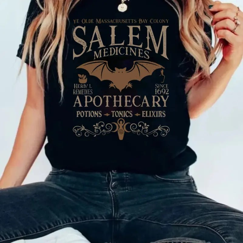 Sallem Apothecary Herbalist Witch Wiccan Halloween Shirt, Sallem Halloween Shirt, Sallem Apothecary Shirt, Sallem 1692 Tee Shirt, Unisex Short Sleeve Tee Shirt, Casual Clothing Top Womenswear