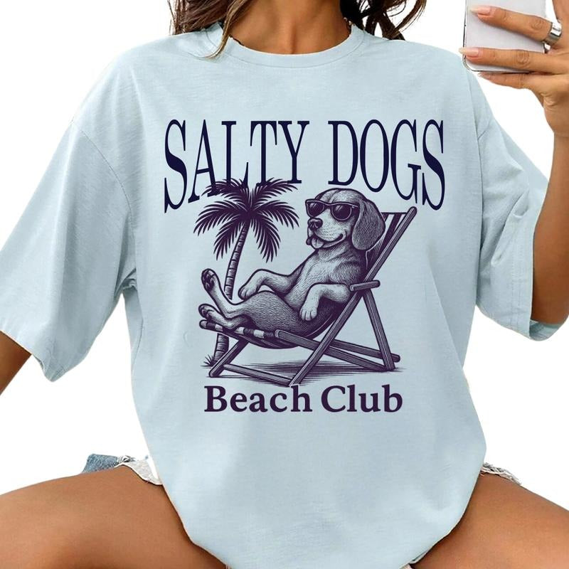 Salty Dogs Beach Club Beagle Shirt ~ Unisex Apparel Relaxed Fit Printed In The USA Clothing Womenswear Casual Comfort Cotton Top Athletic Boho Chic
