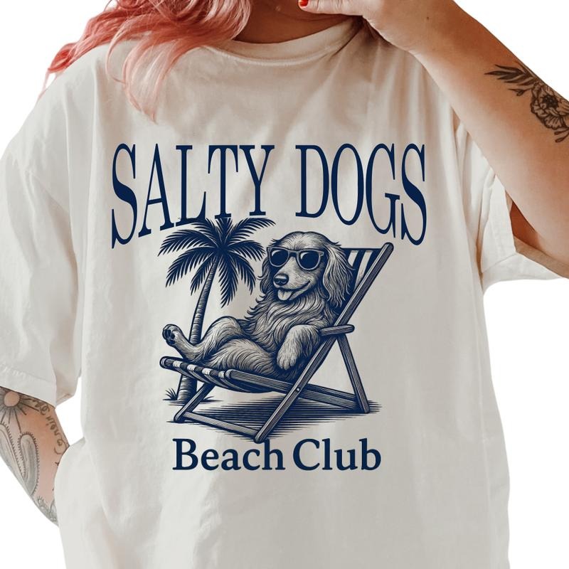 Salty Dogs Beach Club Dachshund Shirt ~ Unisex Apparel Relaxed Fit Printed In The USA Clothing Womenswear Casual Comfort Cotton Top Athletic Boho Chic