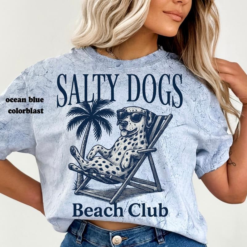 Salty Dogs Beach Club Dalmatian Shirt ~ Unisex Apparel Relaxed Fit Printed In The USA Clothing Womenswear Casual Comfort Cotton Top Athletic Boho Chic