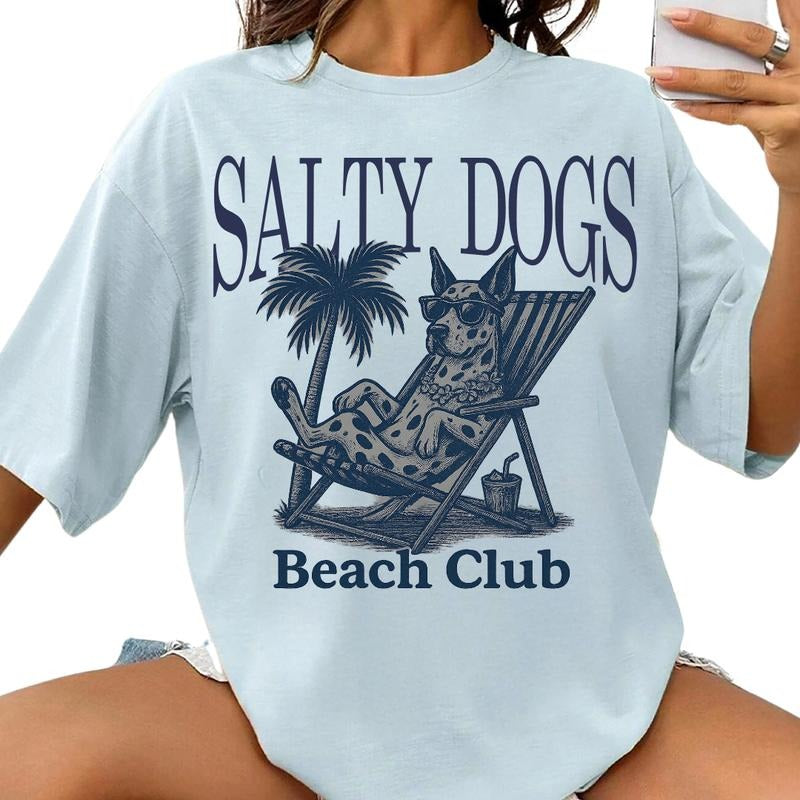Salty Dogs Beach Club Harlequin Great Dane Shirt ~ Unisex Apparel Relaxed Fit Printed In The USA Clothing Womenswear Casual Comfort Cotton Top Athletic Boho Chic