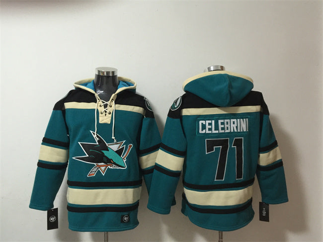 San Jose Sharks #71 Macklin Celebrini Teal Lace-Up Pullover Hoodie