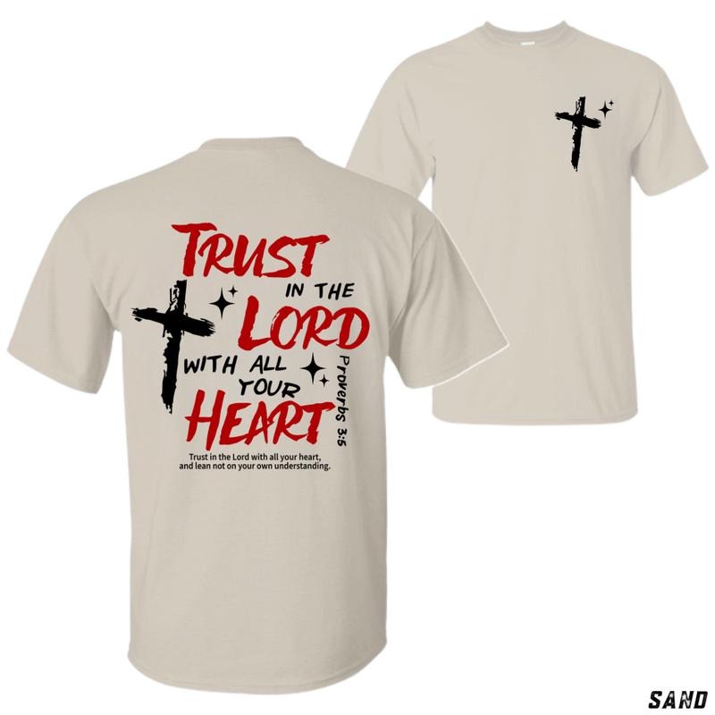 Sando Trust In The Lord Shirt Proverbs 3 5 Bible Verse Graphic Tee Menswear Tops Streetwear Tshirt Classic Cotton Embroidered Love Sport Fabric Soft Casual Wetsuit