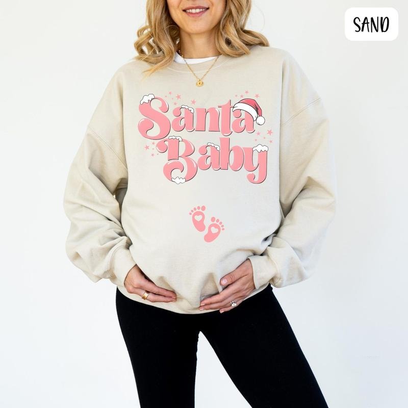 Santa Baby Pink Shirt, Cute Christmas Sweatshirt, Santa Baby Design , Santa Baby Christmas Pregnancy Announcement Sweatshirt