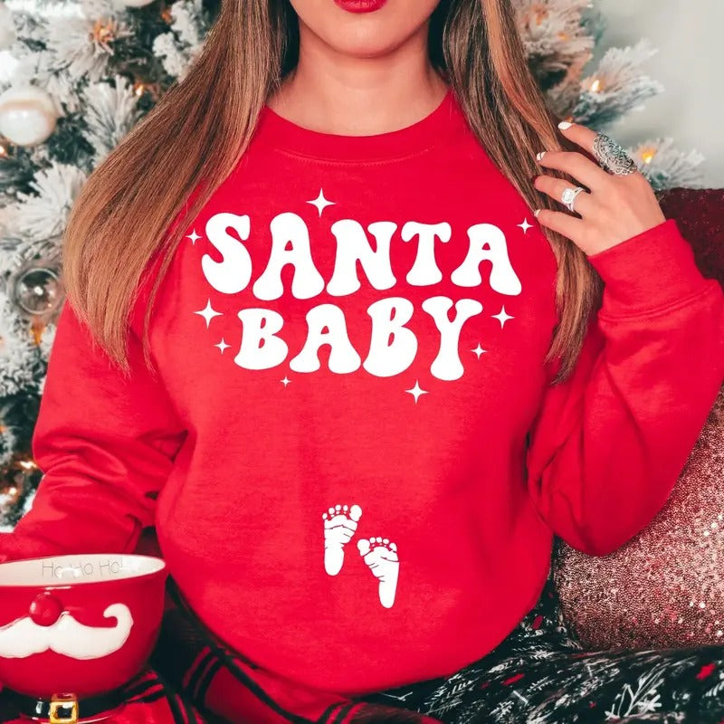 Santa Baby Sweatshirt, Christmas Maternity Sweatshirt, Christmas Pregnancy Announcement Sweater, Pregnant Shirt, Baby Announcement, New Mom, Pregnant Santa Baby Gift Shirt