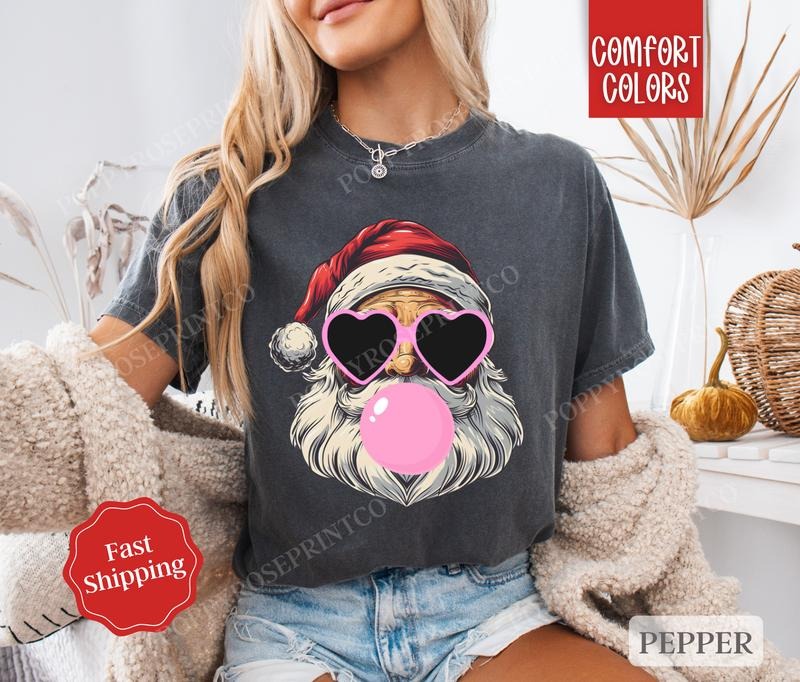 Santa Claus Bubble Shirt Comfort Colors Holiday Tshirt, Women's Holiday Tee christmas shirt retro christmas