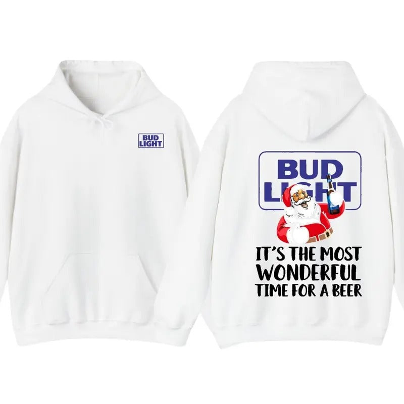 Santa Claus Bud Light Hoodie, T-Shirt, Its The Most Wonderful Time For A Beer Hoodie- Gift For Men, Women, Christmas Gift