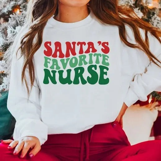 Santa Favorite Nurse, Christmas Nurse Tee, Holiday Nurse Shirt, Nurse Shirt, Nurse Holiday Gift, Cute Santa Shirt, Retro Santa Shirt, Gift For Him, Gift For Her