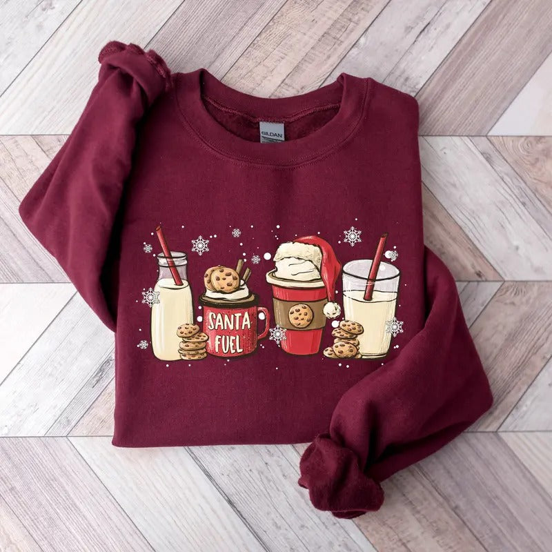 Santa Fuel Sweatshirt, Christmas Milk and Cookies, Christmas Latte Shirt, Women Christmas Shirts, Funny Christmas Gifts,...