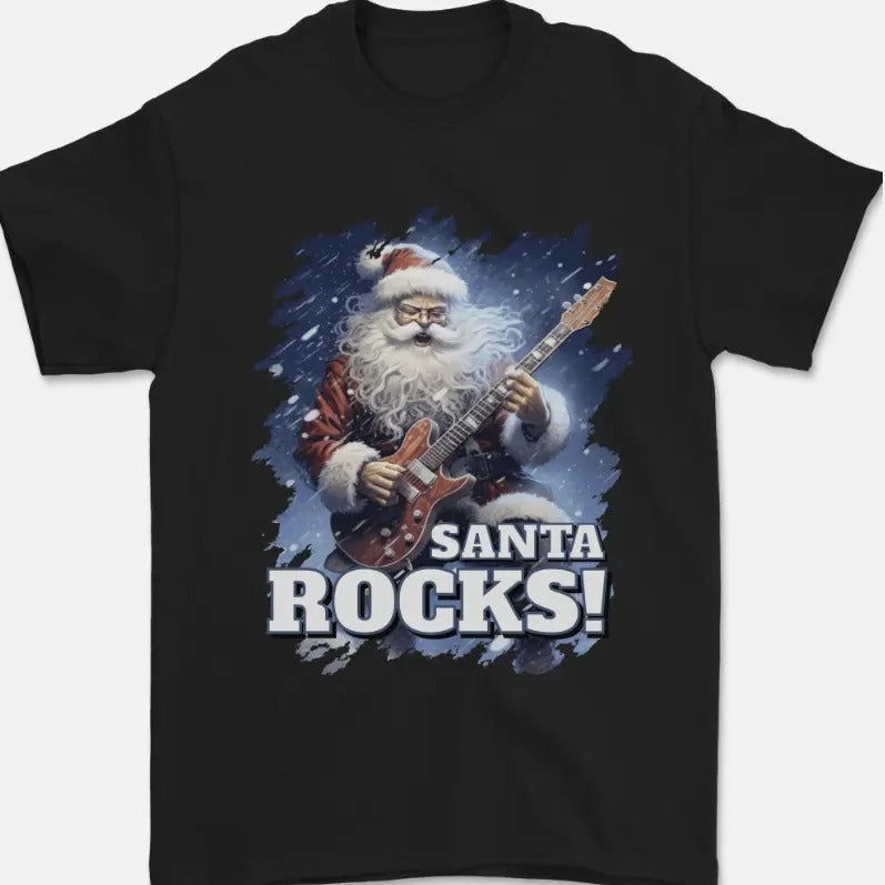 Santa Rocks Christmas Guitar Music Heavy Metal unisex T-Shirt Cotton - unisex t shirt Womenswear