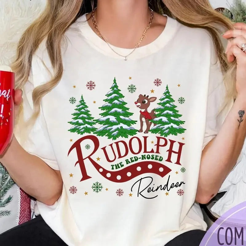 Santa Rudolph the Red-nosed Reindeer Christmas Shirt,Christmas Frosty the Snow Man Sweatshirt, Frosty's Snowflake Hoodie, Snowman Christmas Shirt, Rudolph family Christmas Reindeer Sweatshirt, Christmas 90s Movies Lovers TShirt, Merry Christmas Gift