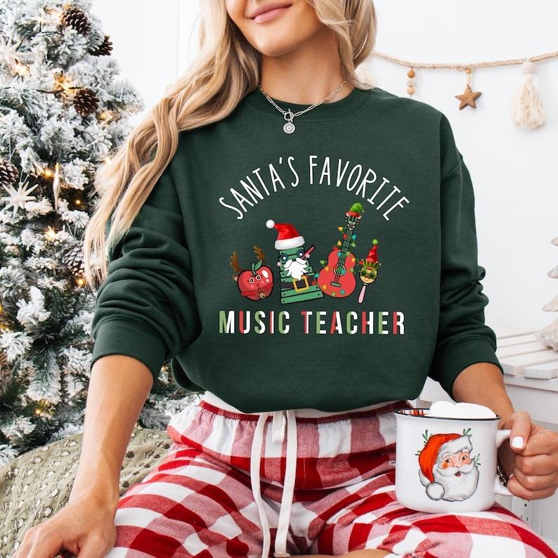 Santa's Favorite Music Teacher Shirt, Holly Jolly Music Teacher Christmas T-shirt, Music Lover Gift, Fa La Music Sweatshirt, Musician Xmas