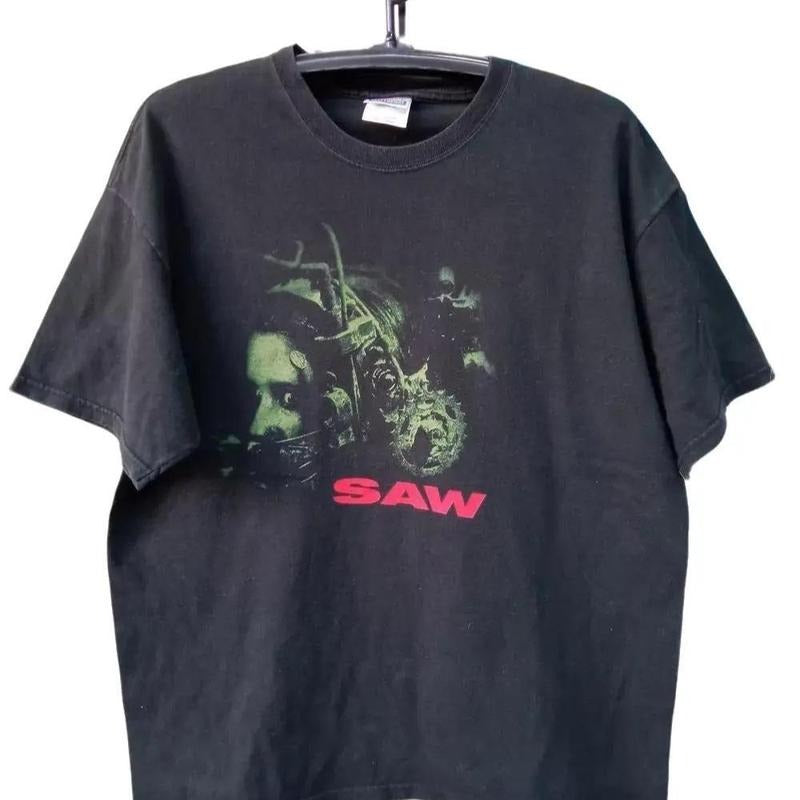 Saw Movie 90s basic black Horror Graphic T shirt black tee S-5XL