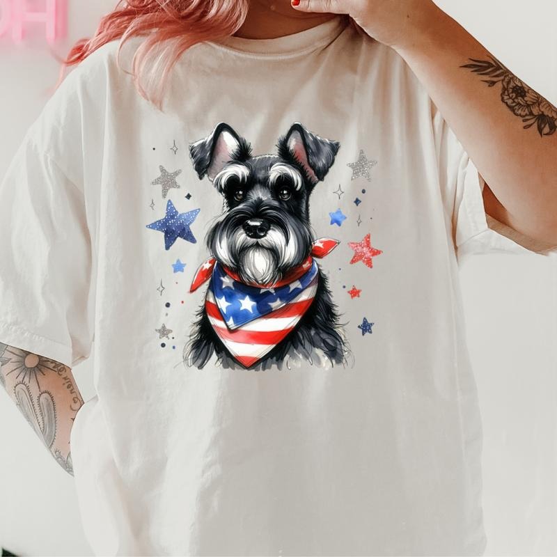 Schnauzer Patriotic Dog Shirt ~ Unisex Apparel Relaxed Fit Printed In The USA Clothing Womenswear Casual Comfort Cotton Top Athletic Boho Chic