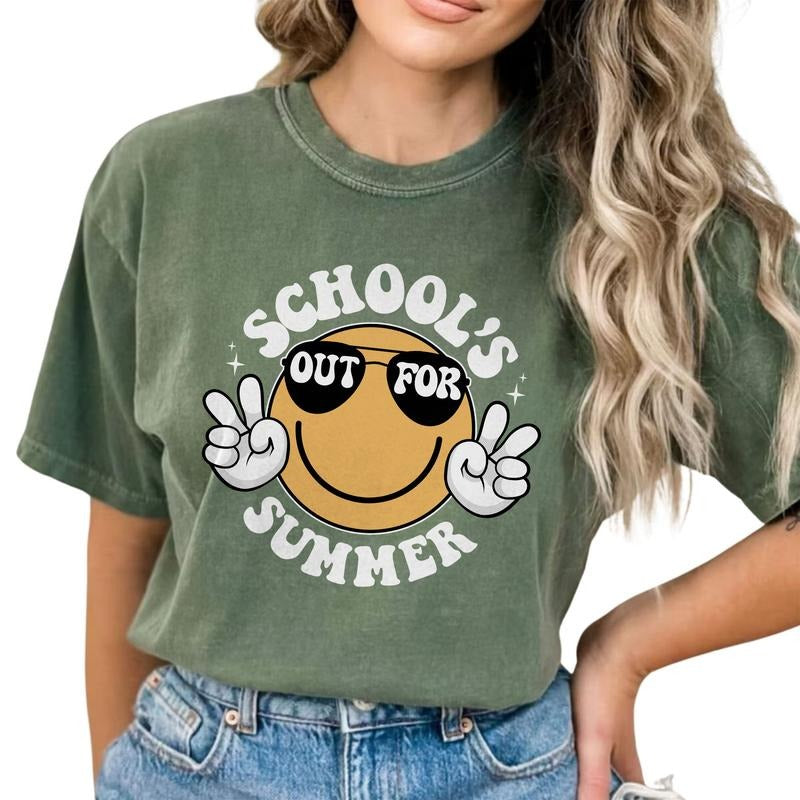 School's Out For Summer Shirt, Funny Teacher Shirt, Teacher Summer Tee, Last Day Of School Shirts For Teachers, Happy Last Day Of School, Summer Holiday, School Out Summer Tops, Summer Break Tee, End Of the School Year Shirt, Comfort Cotton Womenswear