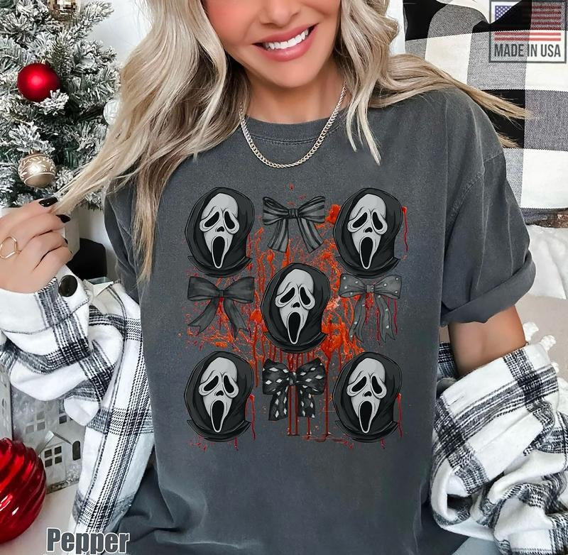 Scream Ghostface Coquette Halloween Shirt, Scream Horror Movie Sweater, Horror Halloween Coquette Bow Sweatshirt, Scary Film Tee, Ghostface Sweatshirt, Horror Movie Shirt