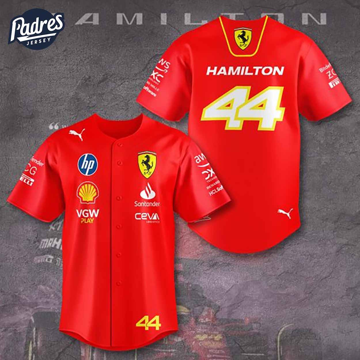 Scuderia Ferrari x Lewis Hamilton Baseball Jersey Outfit - Padres Jersey Oasis: Elevate Your Baseball Style Game