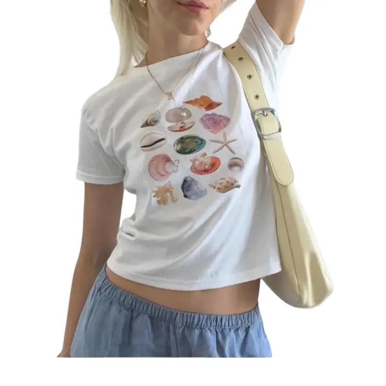 Sea Shell Baby Tee Vintage Collage Aesthetic Seashell Baby Tee Coastal Grandma Cute Women's T-Shirt
