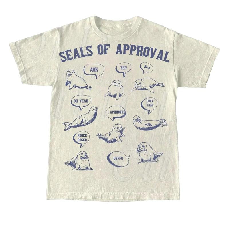 Seals Of Approval Funny Retro T-Shirt, Vintage 90s Seal T-shirt, Funny 90s Shirt, Vintage Minimalistic Unisex Gag Tee, Silly Shirt Gifts