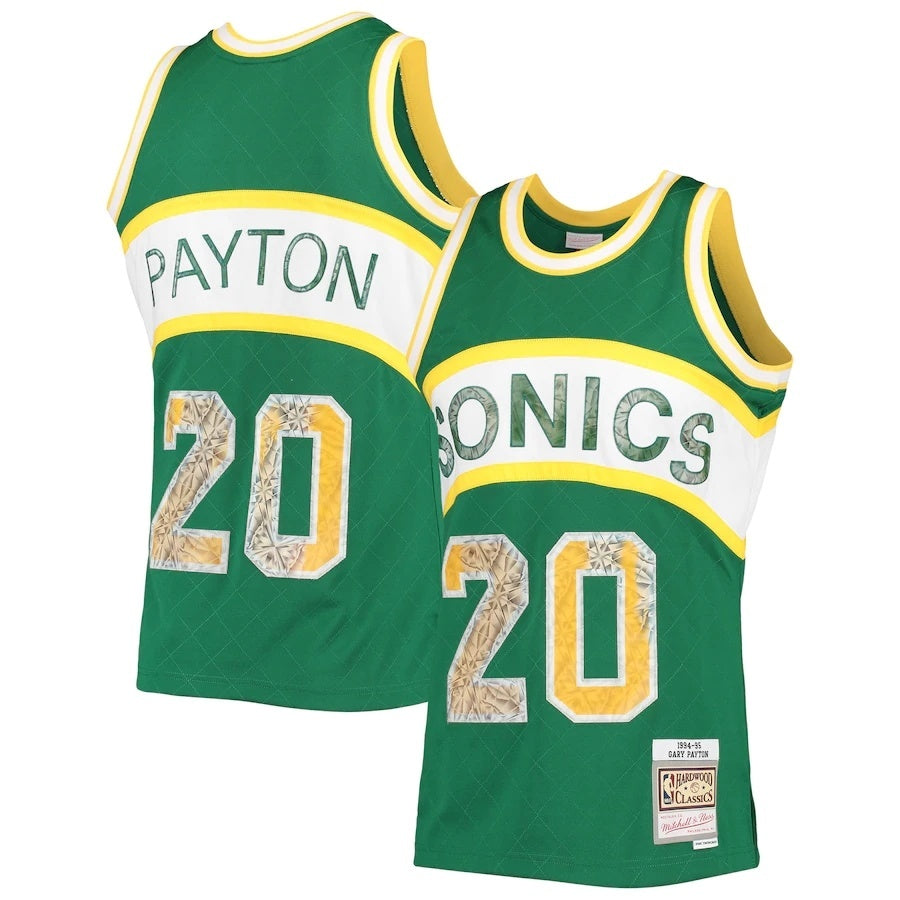 Seattle SuperSonics #20 Gary Payton Mitchell & Ness 1994-95 Hardwood Classics 75th Anniversary Diamond Swingman Jersey