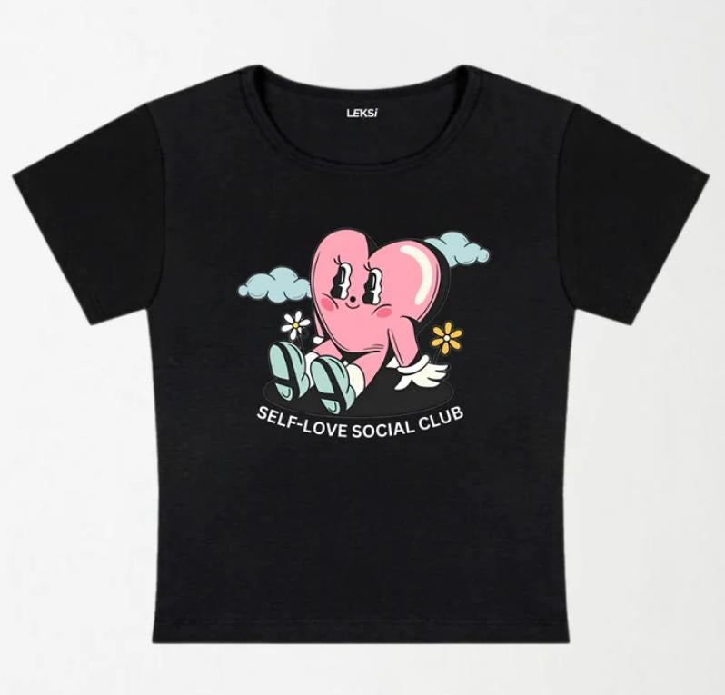 Self-Love Social Club Y2K Baby Tee Graphic Shirt Crop, Coquette, Vintage Design - graphic baby tee - Womenswear